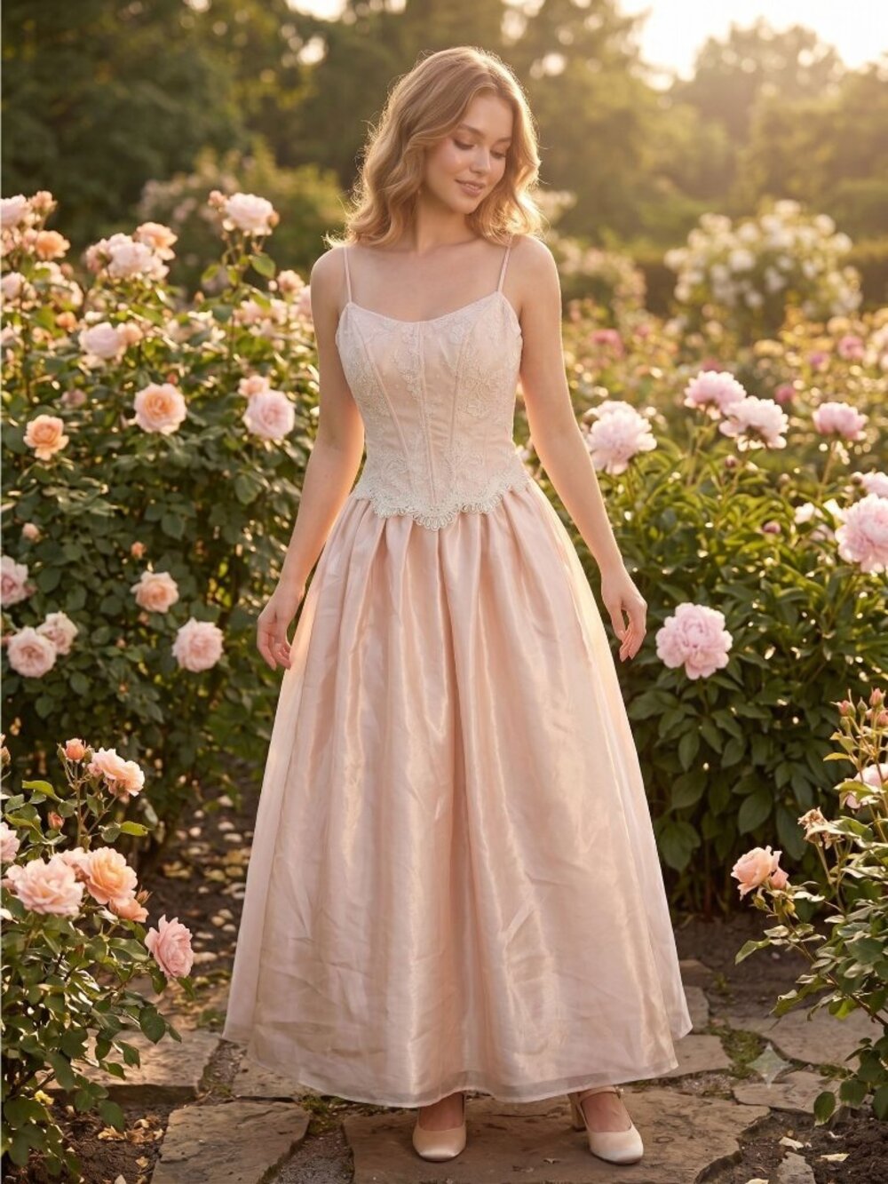 Vintage Y2K Cache Fairycore Dress Blush Pink Organza Corset Bodice Prom Gown 6